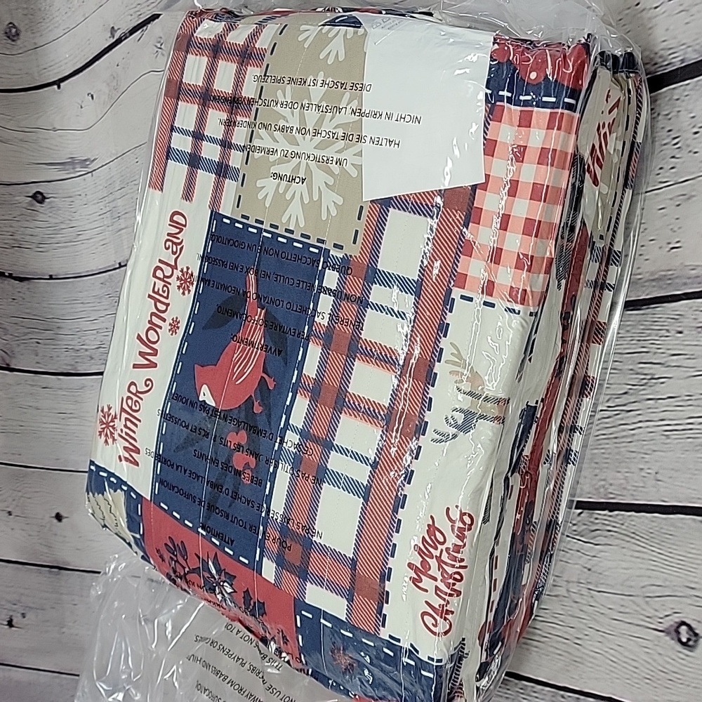 QVC Festive Red and Gray Patchwork Comforter Set - Picture 2 of 4